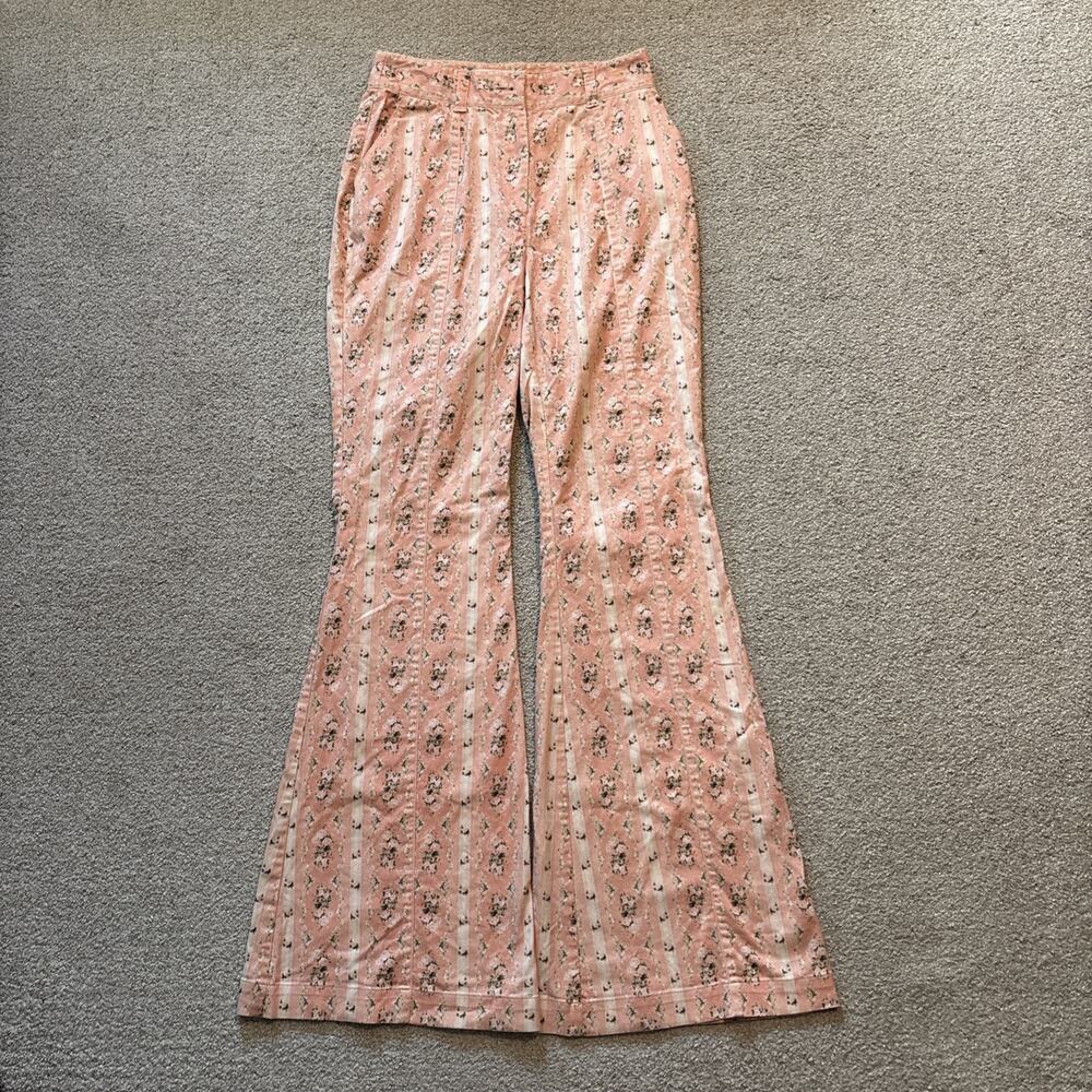 LoveShackFancy Bell Bottom Flared Pants Sz 2 Floral Meyerson Boho Cottage Flaw*